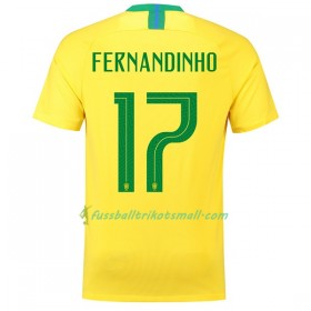 Günstige Fußballtrikots Brasilien Fernandinho 17 WM 2018 Heimtrikotsatz kaufen